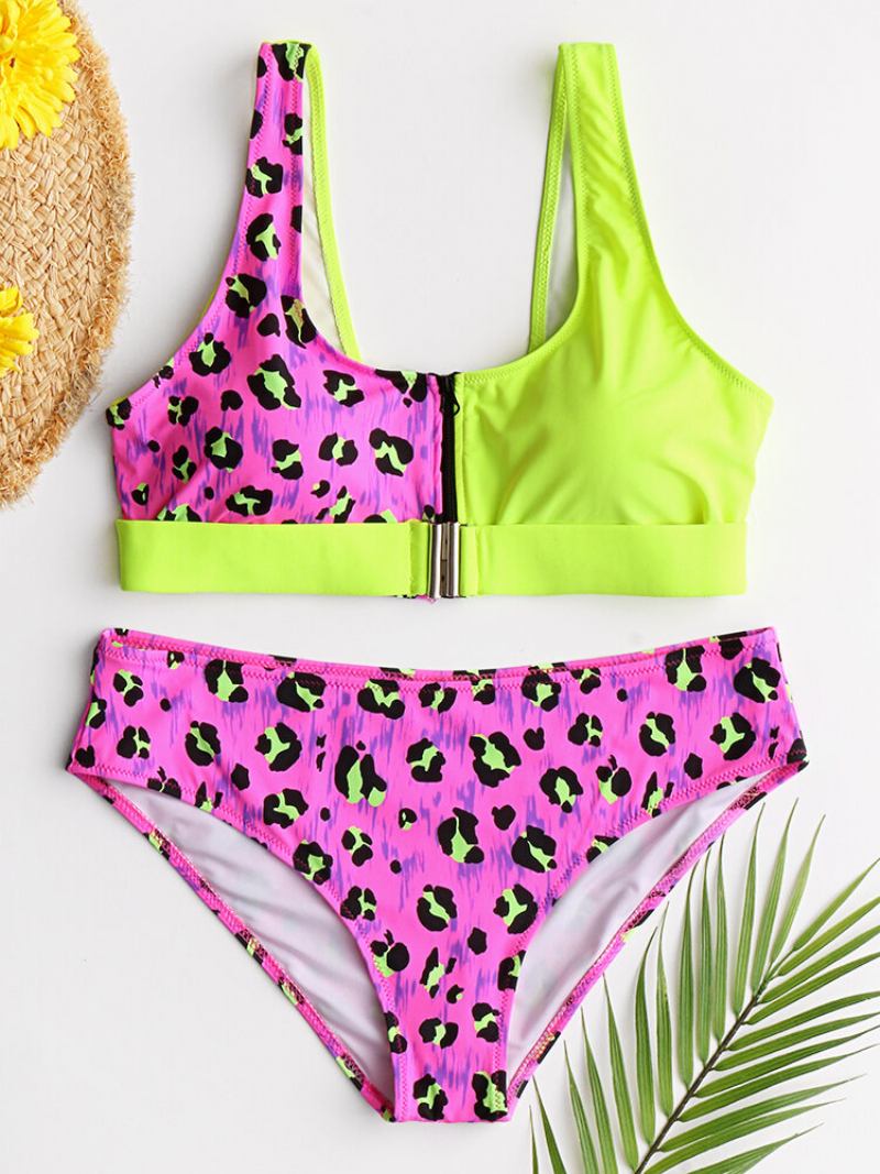 Γυναικείο Γιλέκο Bikini Leopard Patchwork Μπροστινή Πόρπη Με Φερμουάρ Σέξι Μαγιό