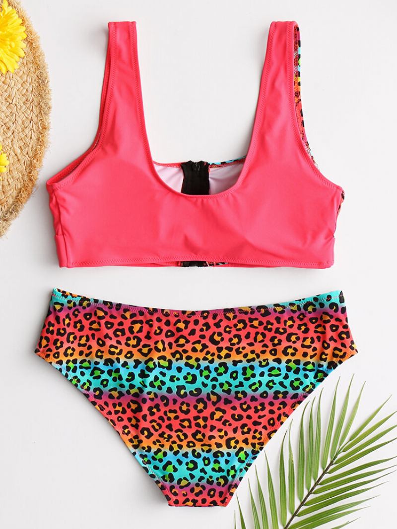 Γυναικείο Γιλέκο Bikini Leopard Patchwork Μπροστινή Πόρπη Με Φερμουάρ Σέξι Μαγιό