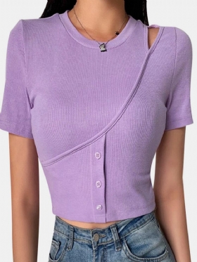 Κοντομάνικο Μπλουζάκι Με Μονόχρωμο Κουμπί Για Γυναίκες