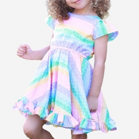 Κοριτσίστικα Ιπτάμενα Μανίκια Rainbow Ριγέ Στάμπα Casual Φόρεμα Για 2-8 Χρόνια