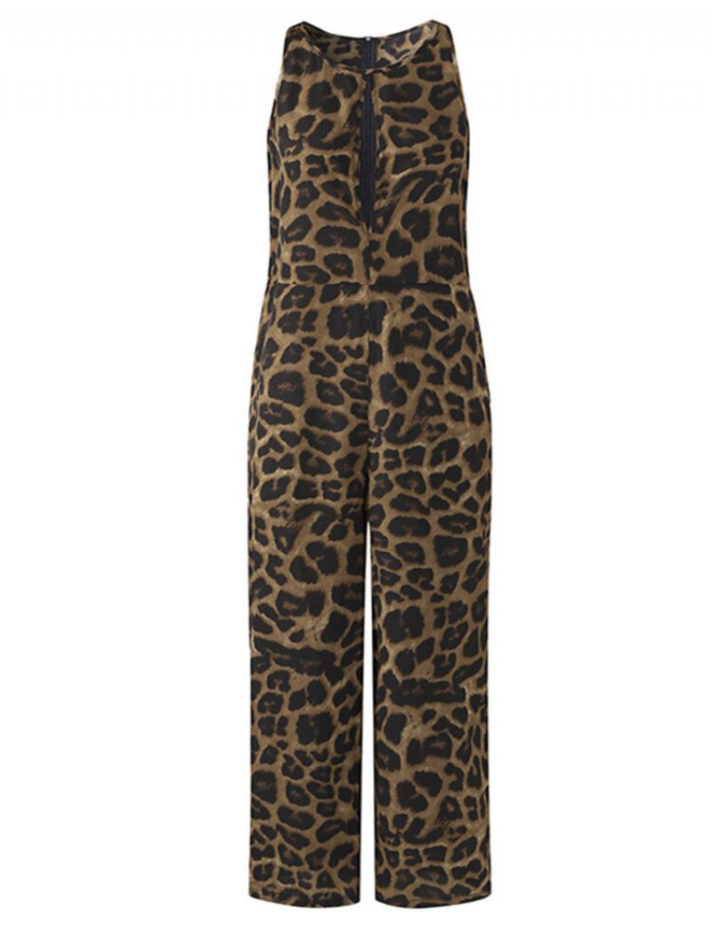 Leopard Print Αμάνικο Plus Size Φαρδιά Ολόσωμη Φόρμα