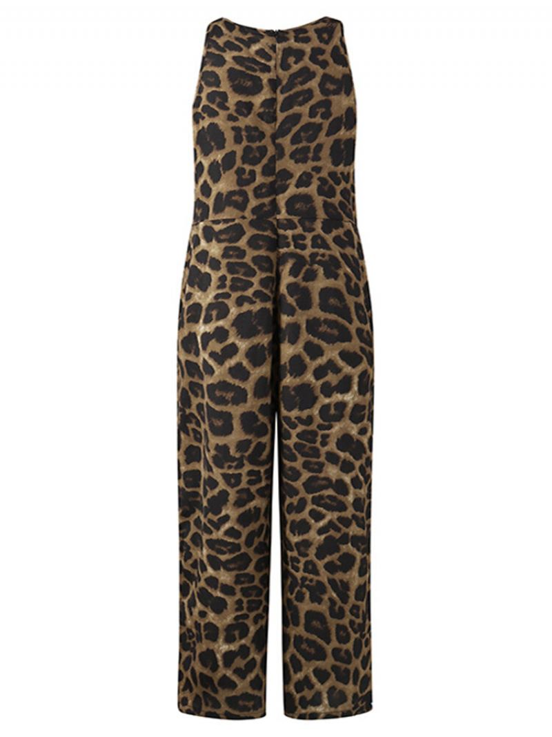 Leopard Print Αμάνικο Plus Size Φαρδιά Ολόσωμη Φόρμα