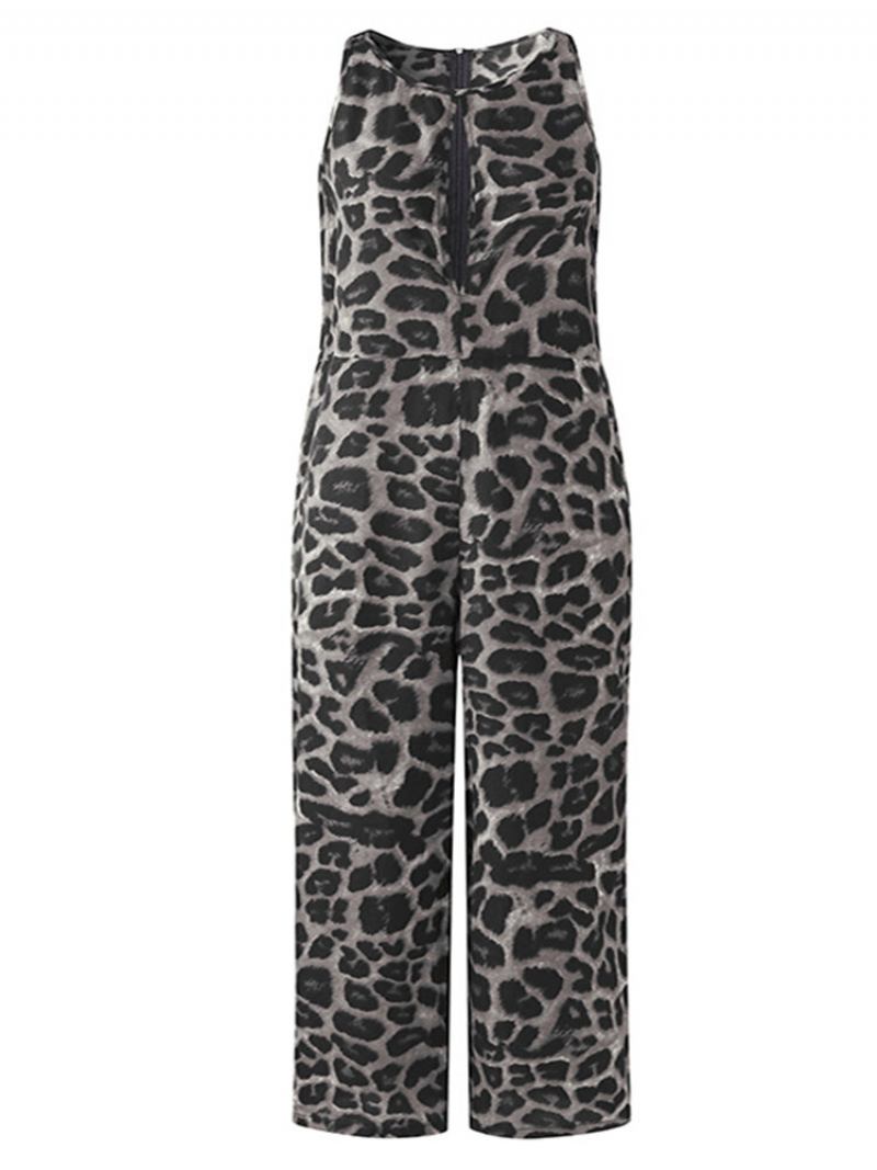 Leopard Print Αμάνικο Plus Size Φαρδιά Ολόσωμη Φόρμα