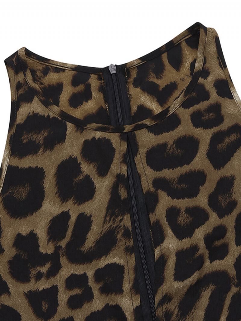 Leopard Print Αμάνικο Plus Size Φαρδιά Ολόσωμη Φόρμα