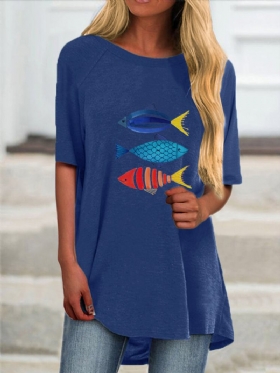 Μπλουζάκι Casual Με Κοντό Μανίκι Με Στάμπα Cartoon Fish Print