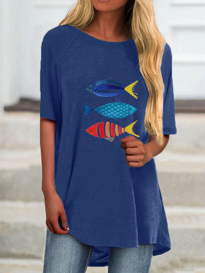 Μπλουζάκι Casual Με Κοντό Μανίκι Με Στάμπα Cartoon Fish Print