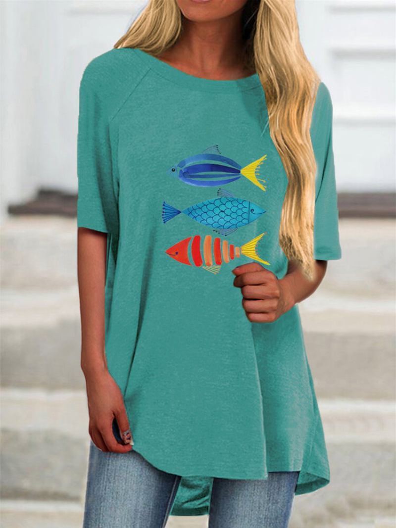 Μπλουζάκι Casual Με Κοντό Μανίκι Με Στάμπα Cartoon Fish Print