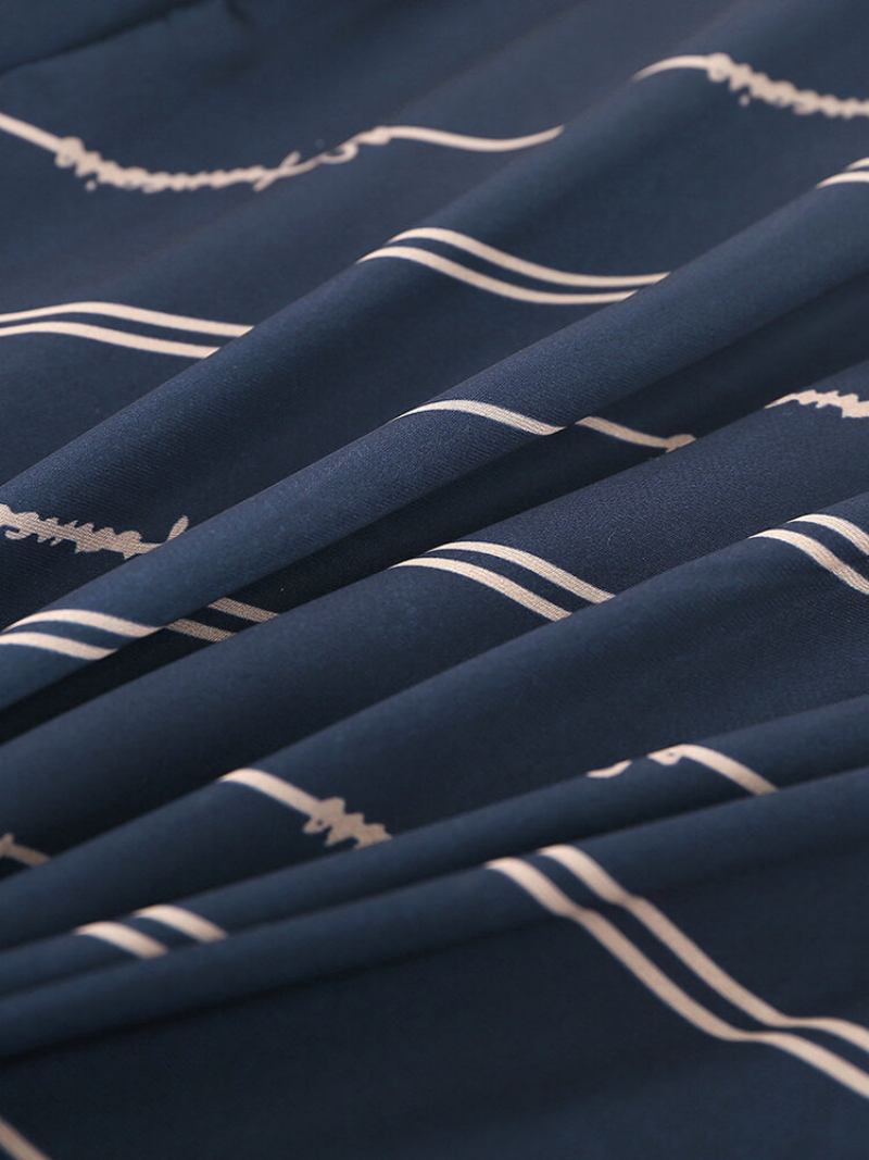 Πιτζάμες Navy Stripe Σετ Δύο Τεμαχίων Ανδρικά Σαλονάκια Faux Silk Business Style