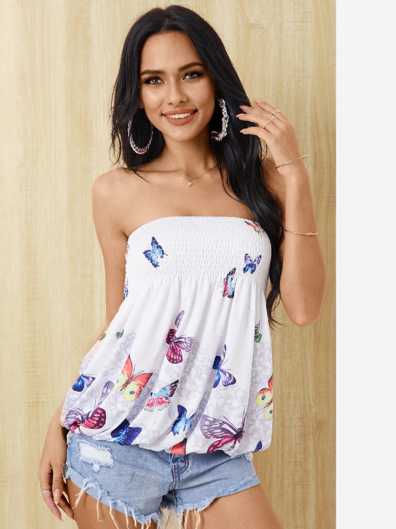 Random Floral Print Shirred Strapless Tube Cami