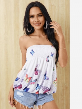 Random Floral Print Shirred Strapless Tube Cami