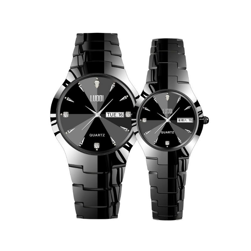 Ρολόι Από Ατσάλι Βολφραμίου Για Άνδρες Fashion Cool Black Quartz Movement Αδιάβροχη Θήκη Ρολογιού 3d Χειρός Κομψά Ρολόγια Για Ζευγάρια