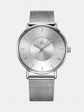 Ρολόι Χειρός Sk Fashion Quartz Με Στρογγυλό Καντράν Με Απλό Λουράκι Από Ανοξείδωτο Ατσάλι Για Γυναίκες