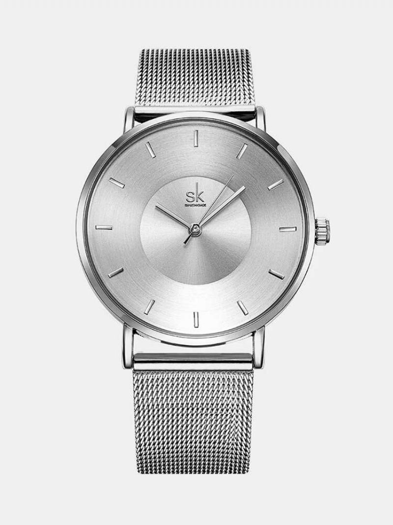 Ρολόι Χειρός Sk Fashion Quartz Με Στρογγυλό Καντράν Με Απλό Λουράκι Από Ανοξείδωτο Ατσάλι Για Γυναίκες