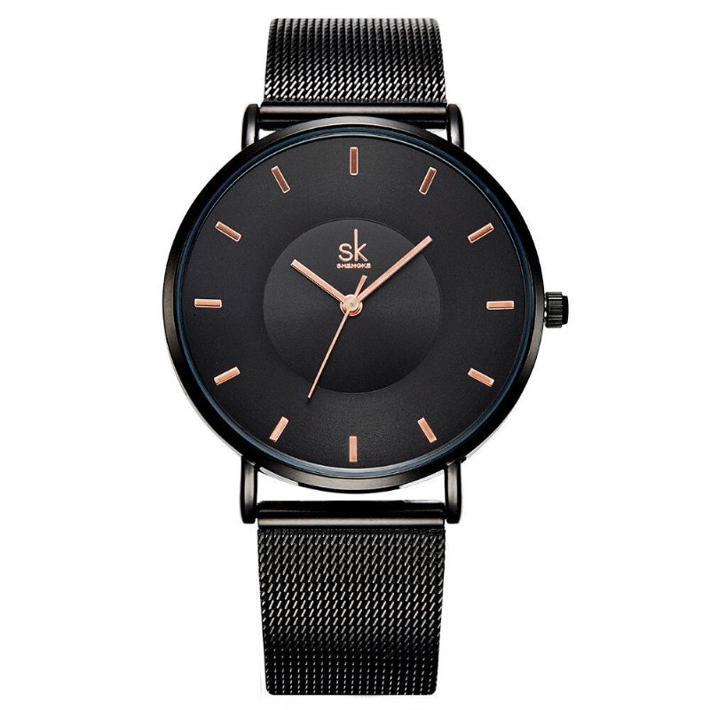 Ρολόι Χειρός Sk Fashion Quartz Με Στρογγυλό Καντράν Με Απλό Λουράκι Από Ανοξείδωτο Ατσάλι Για Γυναίκες