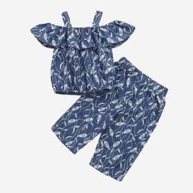 Σετ Casual Ρούχων Για Κορίτσια Fish Print Off Shoulder Για 1-7 Y