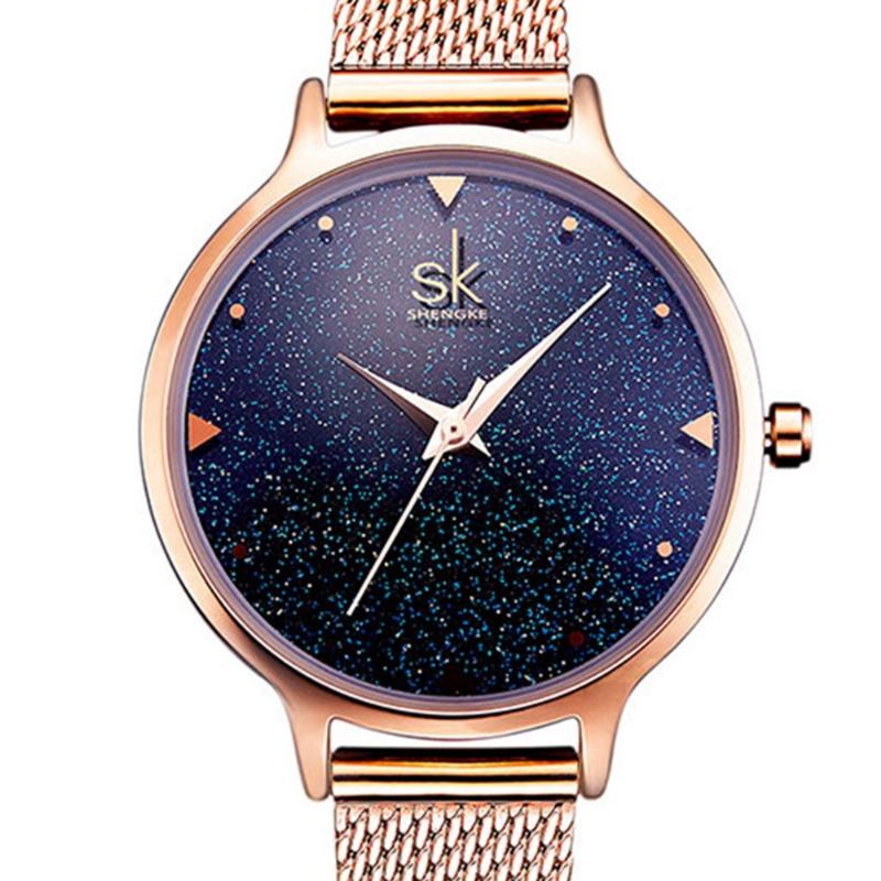 Sk Elegant Quartz Wirstwatch Rose Gold Band Αδιάβροχο Navy Blue Sky Simple Digit Ρολόι Για Γυναίκες