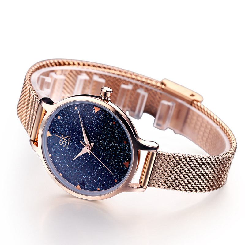 Sk Elegant Quartz Wirstwatch Rose Gold Band Αδιάβροχο Navy Blue Sky Simple Digit Ρολόι Για Γυναίκες