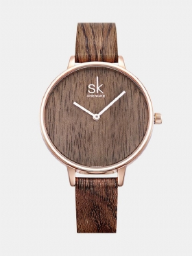 Sk Vintage Quartz Wristwatch Simple No Numbers Δερμάτινο Ρολόι Με Λουράκι Κοσμήματα Για Γυναίκες