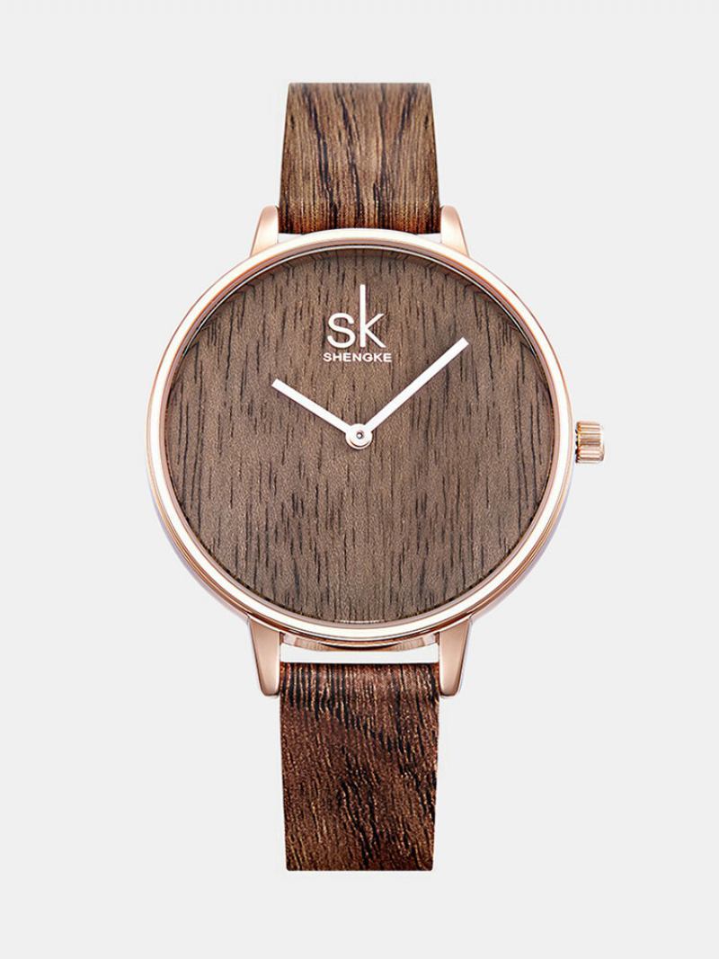 Sk Vintage Quartz Wristwatch Simple No Numbers Δερμάτινο Ρολόι Με Λουράκι Κοσμήματα Για Γυναίκες