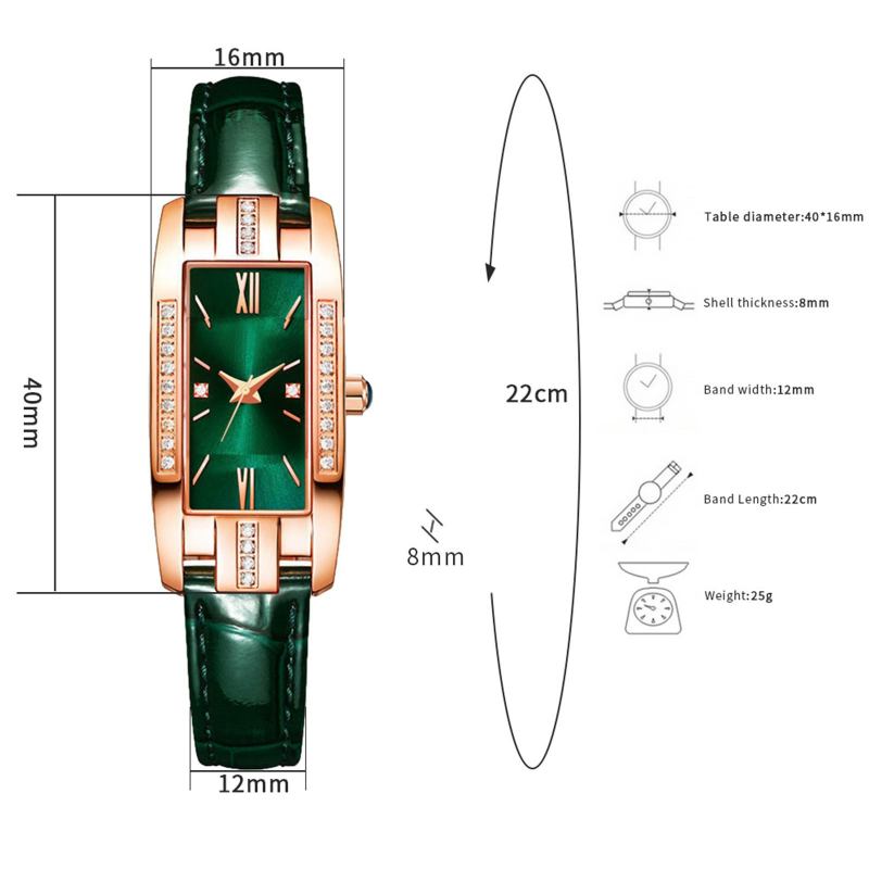 Small Green Strap Diamond Μικρό Τετράγωνο Ρολόι Για Κορίτσια Ρετρό Μόδα Γυναικείο