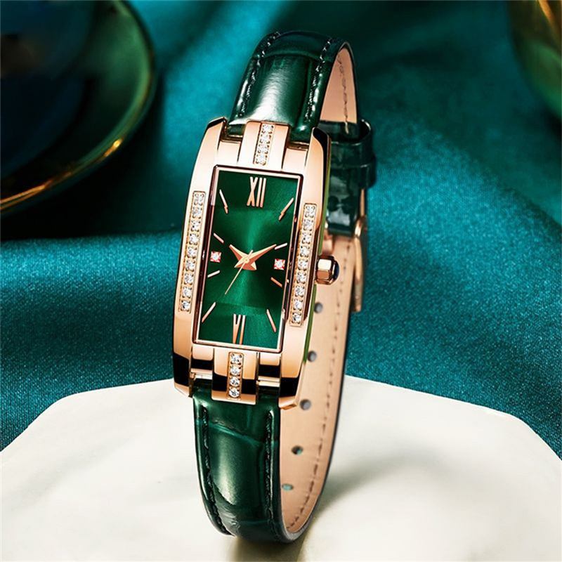 Small Green Strap Diamond Μικρό Τετράγωνο Ρολόι Για Κορίτσια Ρετρό Μόδα Γυναικείο