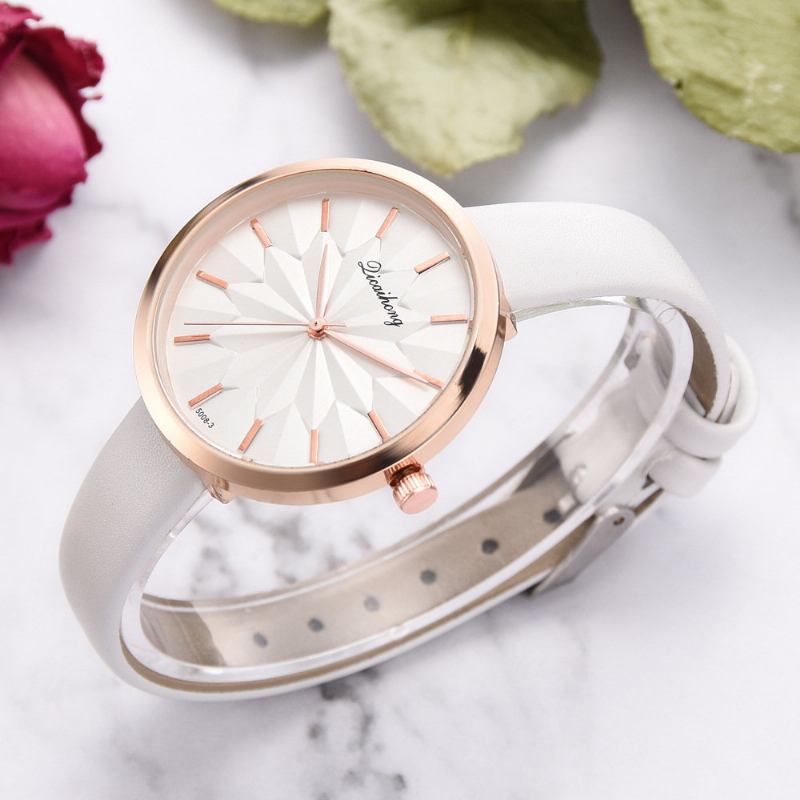 Trendy Dial Quartz Ρολόι Pu Δερμάτινο Γυναικείο Αδιάβροχο Ροζ Χρυσό Μέσης