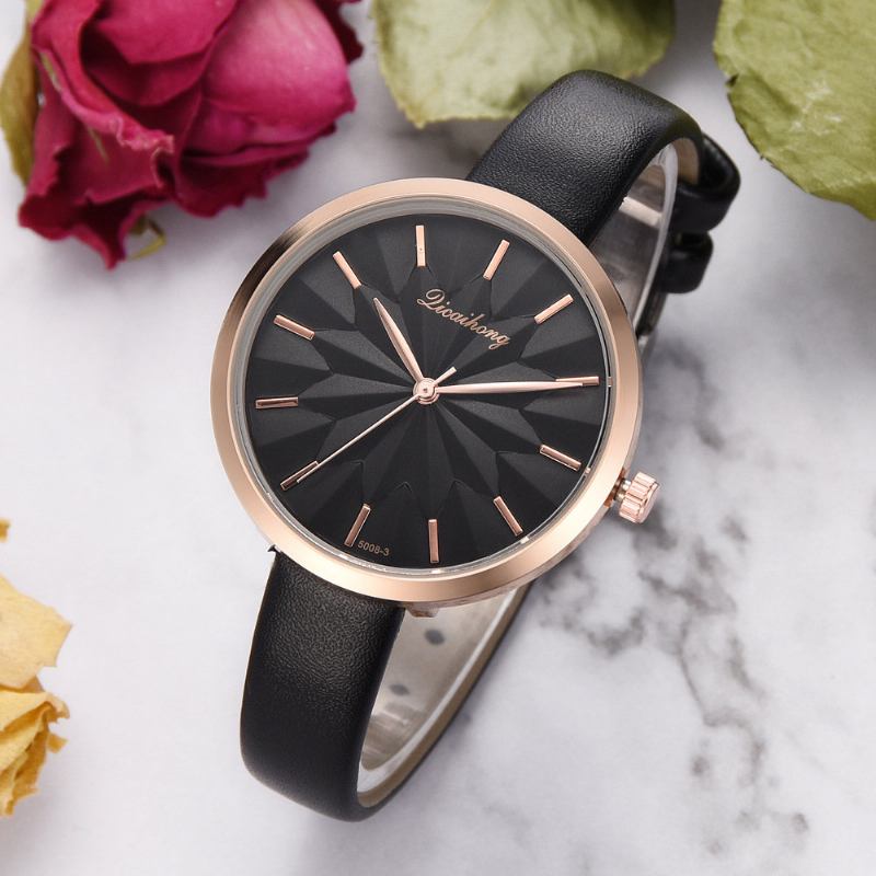 Trendy Dial Quartz Ρολόι Pu Δερμάτινο Γυναικείο Αδιάβροχο Ροζ Χρυσό Μέσης