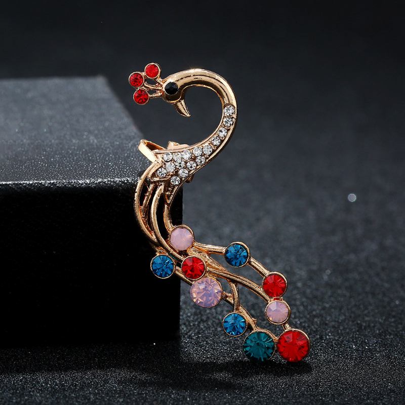 1 Τμχ Ασημένια Ethnic Peacock Σκουλαρίκια Πολύχρωμα Rhinestones Ear Cuff Χόνδρινο Για Γυναίκες