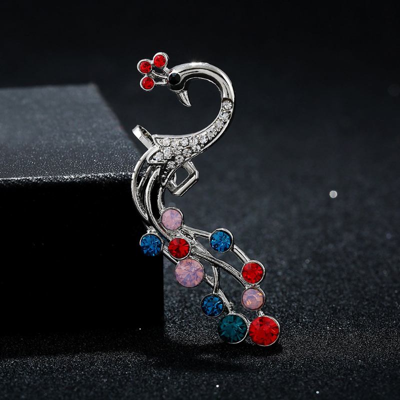 1 Τμχ Ασημένια Ethnic Peacock Σκουλαρίκια Πολύχρωμα Rhinestones Ear Cuff Χόνδρινο Για Γυναίκες