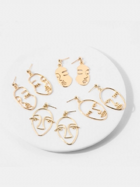 4 Τμχ Punk Human Face Earrings Κοίλα Αφηρημένα Κρεμαστά Σκουλαρίκια Προσώπου