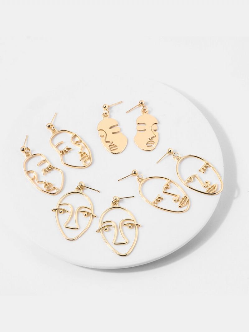 4 Τμχ Punk Human Face Earrings Κοίλα Αφηρημένα Κρεμαστά Σκουλαρίκια Προσώπου