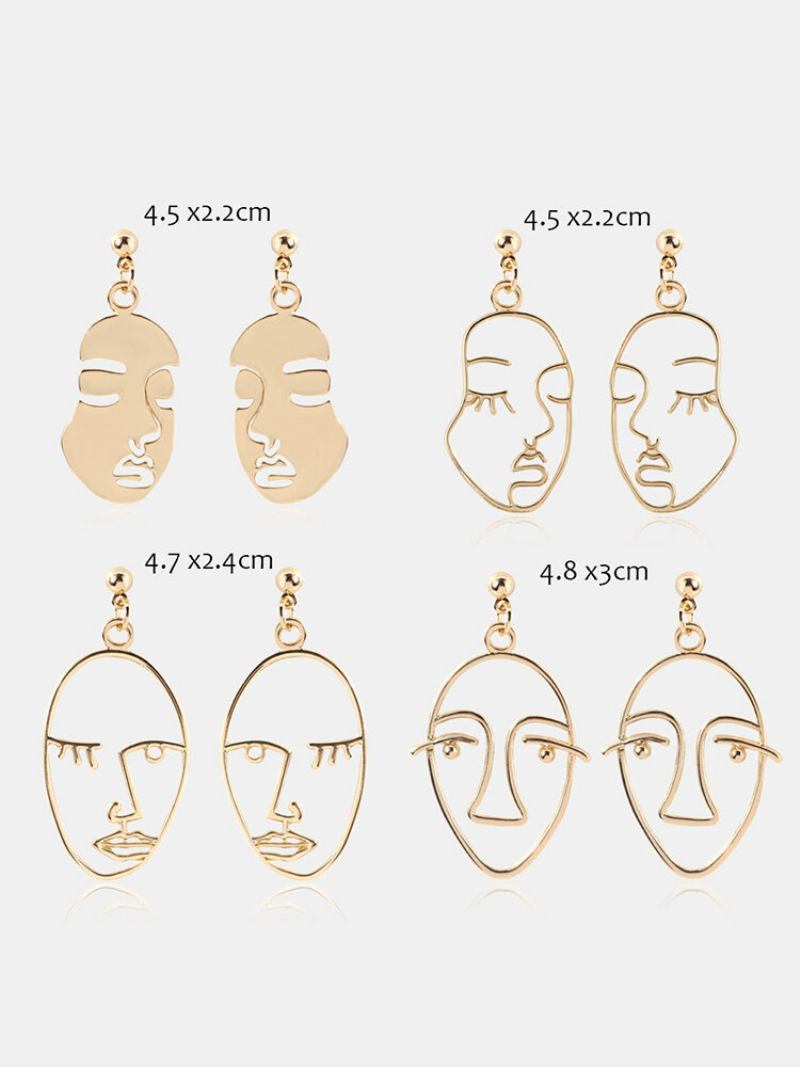 4 Τμχ Punk Human Face Earrings Κοίλα Αφηρημένα Κρεμαστά Σκουλαρίκια Προσώπου