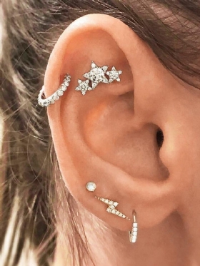 5 Τμχ Fashion Crystal Stars Stud Σκουλαρίκια Bohemian Geometric Rhinestones Ασημένια Για Γυναίκες