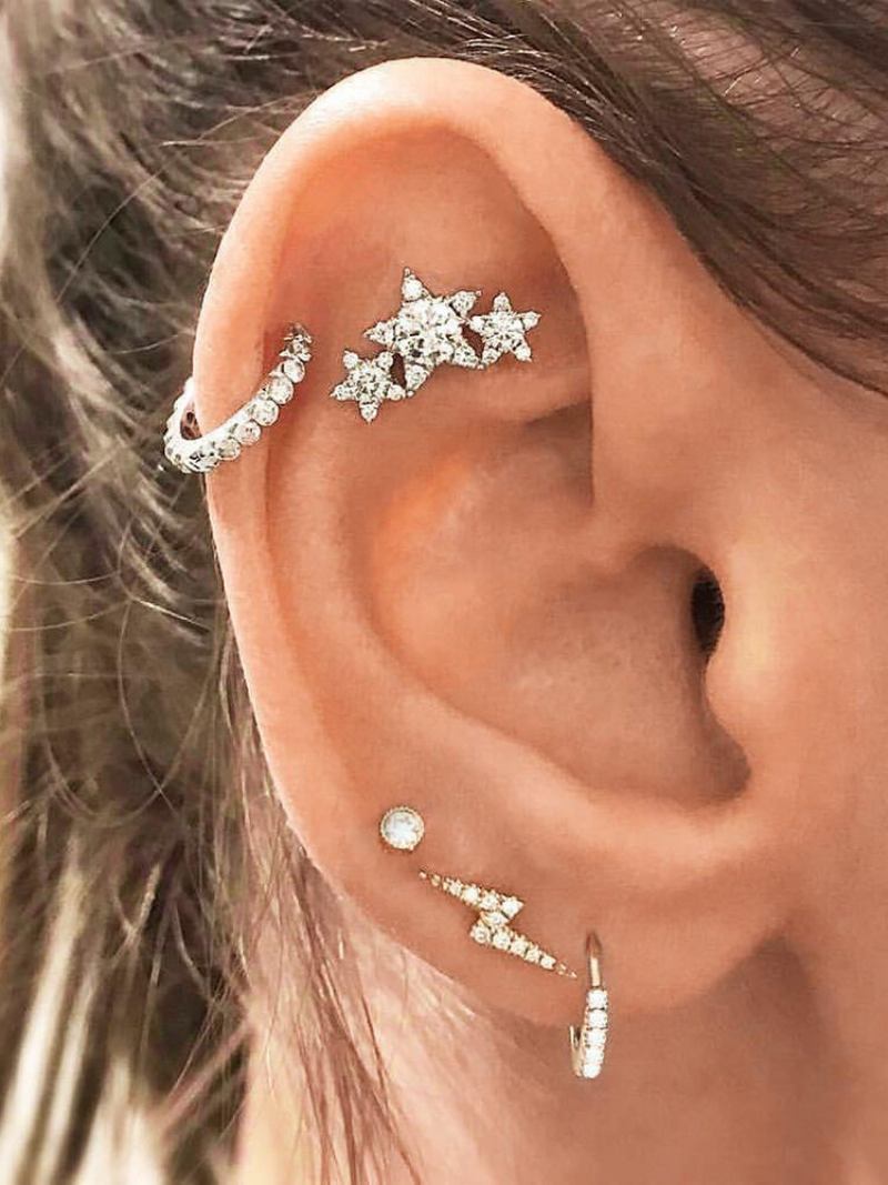 5 Τμχ Fashion Crystal Stars Stud Σκουλαρίκια Bohemian Geometric Rhinestones Ασημένια Για Γυναίκες