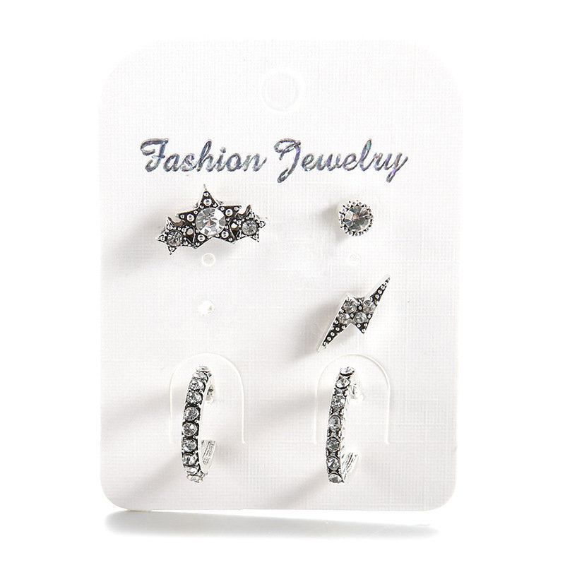 5 Τμχ Fashion Crystal Stars Stud Σκουλαρίκια Bohemian Geometric Rhinestones Ασημένια Για Γυναίκες