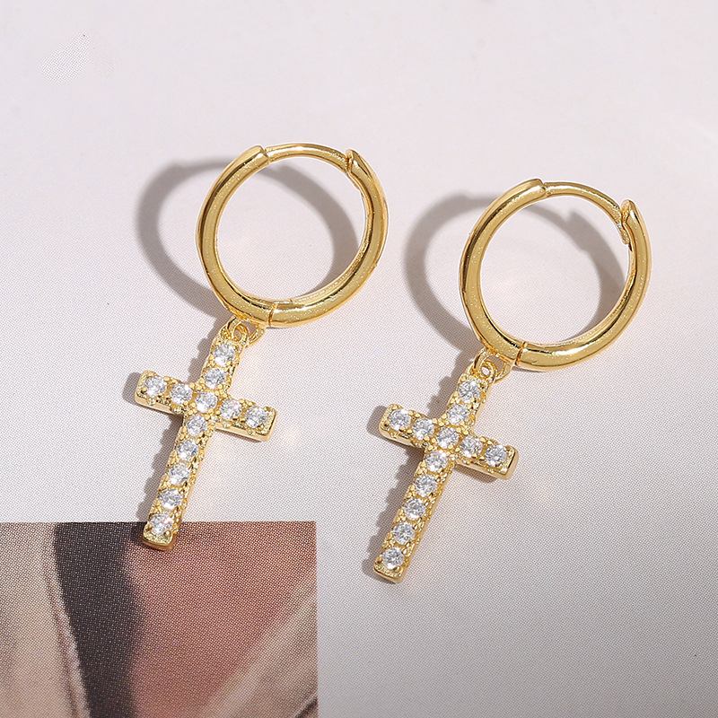 Ασημένια 925 Καρφωτά Σκουλαρίκια Personality Cross Diamond Earrings Moisture Παντός Τύπου