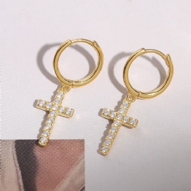 Ασημένια 925 Καρφωτά Σκουλαρίκια Personality Cross Diamond Earrings Moisture Παντός Τύπου