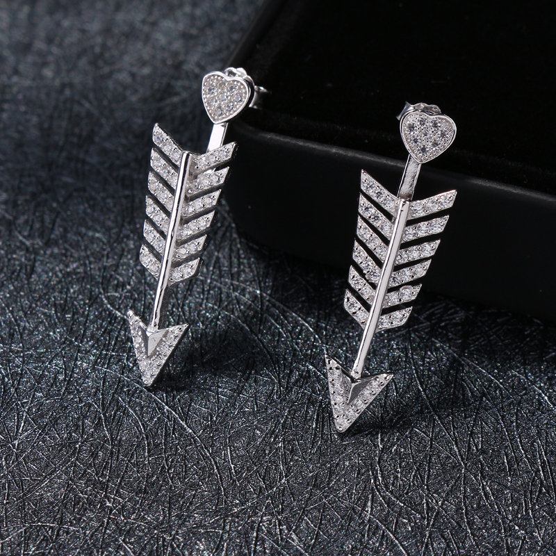 Ασημένια Σκουλαρίκια 925 Στερλίνα Arrow Heart Shiny Mircro Zirconia Luxury Ear Jacket Jewelry For Women