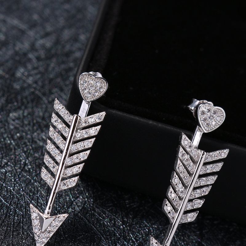 Ασημένια Σκουλαρίκια 925 Στερλίνα Arrow Heart Shiny Mircro Zirconia Luxury Ear Jacket Jewelry For Women