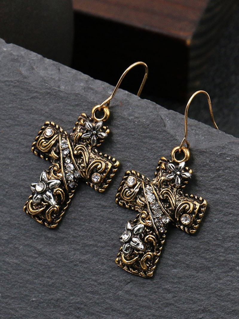 Bohemia Cross Γυναικεία Σκουλαρίκια Flower Rhinestone Κρεμαστά Δώρο Κοσμήματος