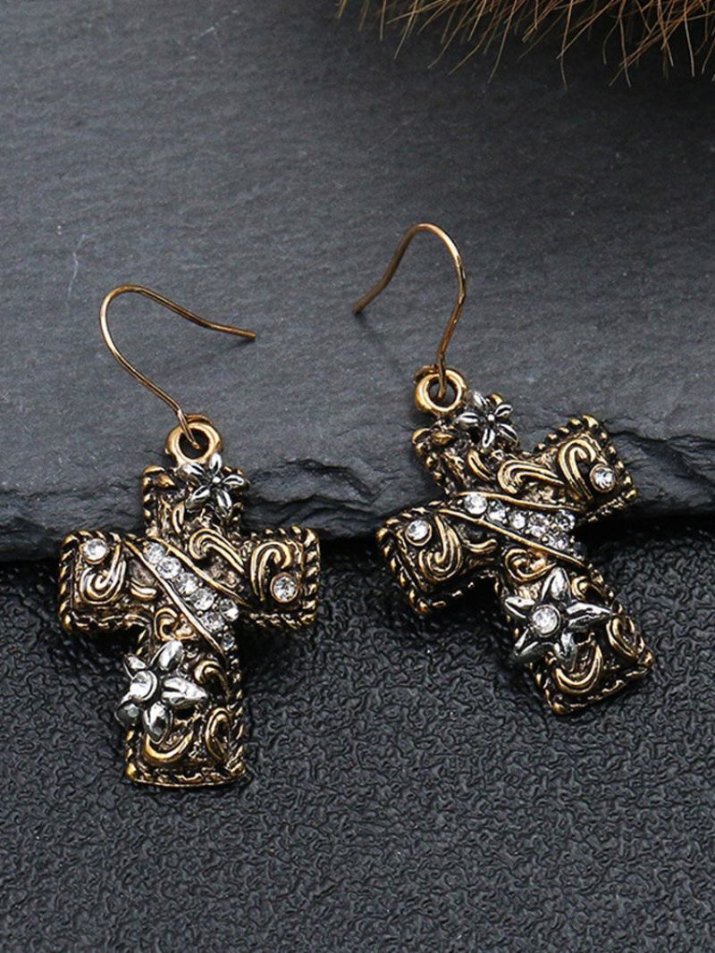 Bohemia Cross Γυναικεία Σκουλαρίκια Flower Rhinestone Κρεμαστά Δώρο Κοσμήματος