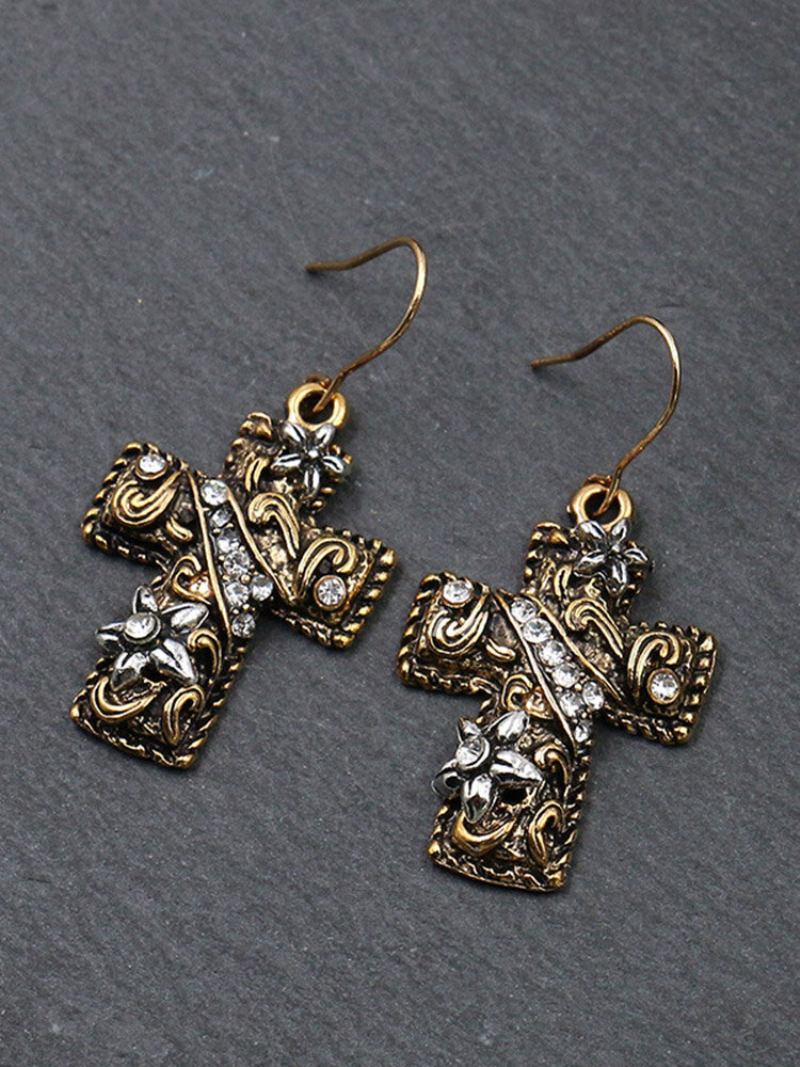 Bohemia Cross Γυναικεία Σκουλαρίκια Flower Rhinestone Κρεμαστά Δώρο Κοσμήματος