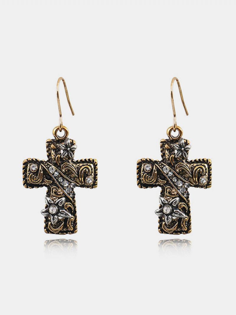 Bohemia Cross Γυναικεία Σκουλαρίκια Flower Rhinestone Κρεμαστά Δώρο Κοσμήματος