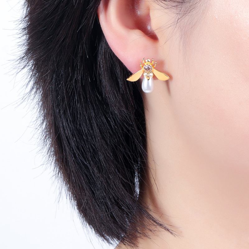 Cute Bees Stud Earrings Πολυτελή Επιχρυσωμένα Σκουλαρίκια Μαργαριτάρι Κοσμήματα Για Γυναίκες