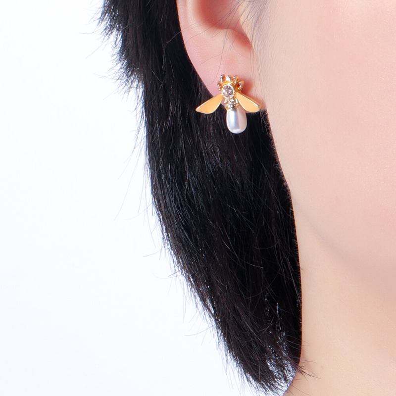 Cute Bees Stud Earrings Πολυτελή Επιχρυσωμένα Σκουλαρίκια Μαργαριτάρι Κοσμήματα Για Γυναίκες