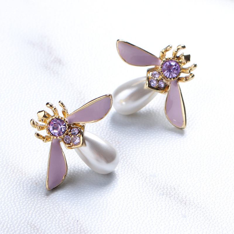 Cute Bees Stud Earrings Πολυτελή Επιχρυσωμένα Σκουλαρίκια Μαργαριτάρι Κοσμήματα Για Γυναίκες