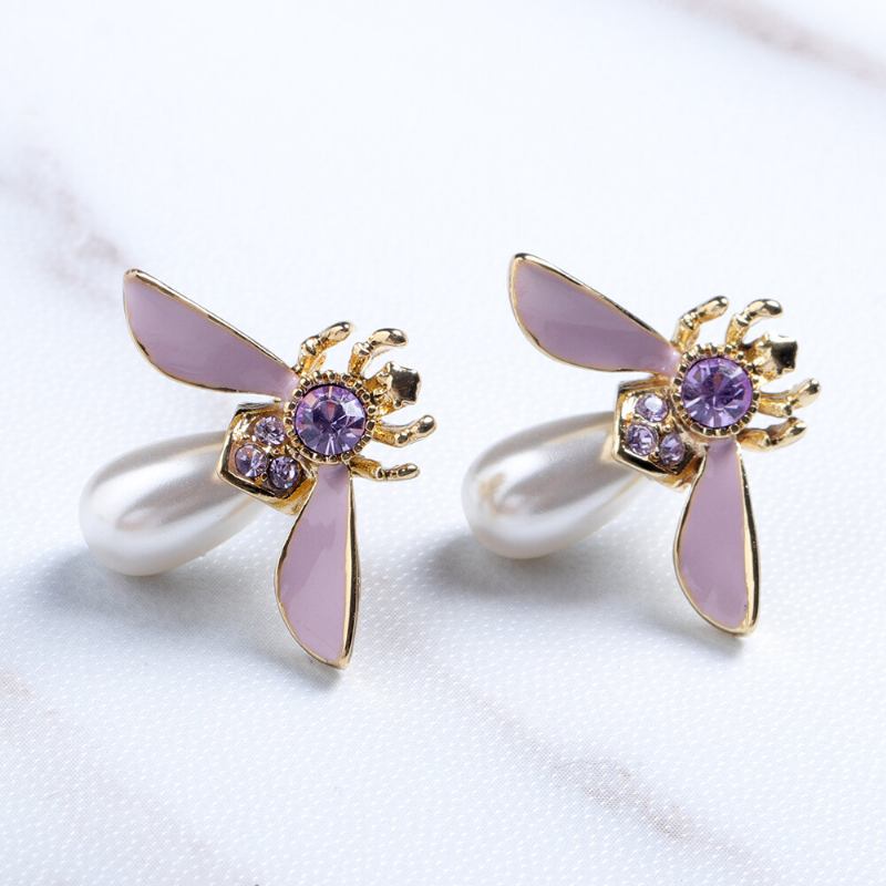 Cute Bees Stud Earrings Πολυτελή Επιχρυσωμένα Σκουλαρίκια Μαργαριτάρι Κοσμήματα Για Γυναίκες