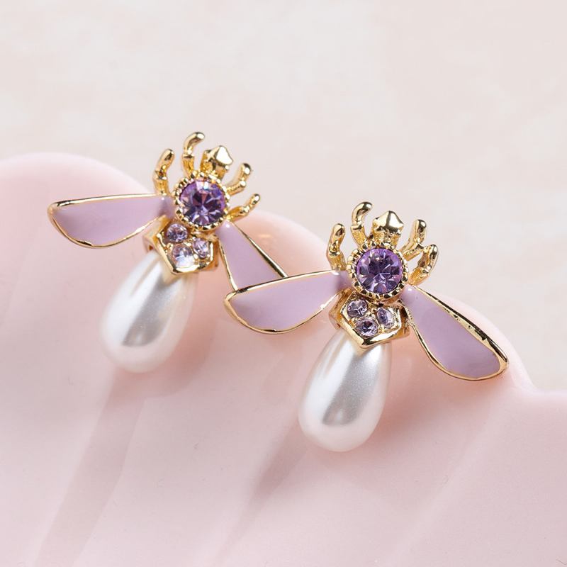 Cute Bees Stud Earrings Πολυτελή Επιχρυσωμένα Σκουλαρίκια Μαργαριτάρι Κοσμήματα Για Γυναίκες