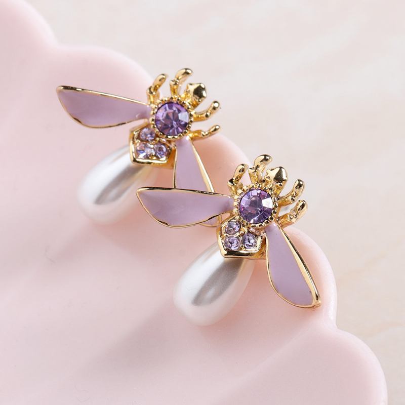 Cute Bees Stud Earrings Πολυτελή Επιχρυσωμένα Σκουλαρίκια Μαργαριτάρι Κοσμήματα Για Γυναίκες