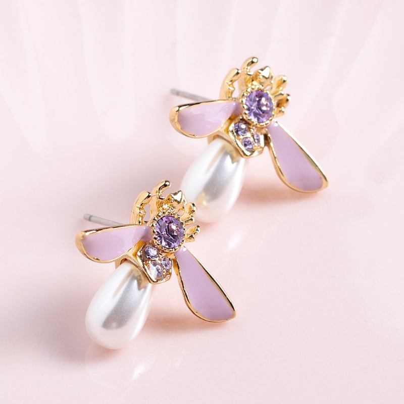 Cute Bees Stud Earrings Πολυτελή Επιχρυσωμένα Σκουλαρίκια Μαργαριτάρι Κοσμήματα Για Γυναίκες